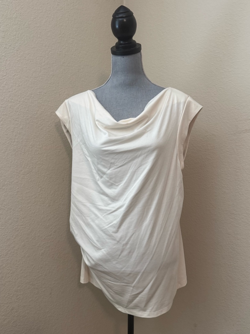 Anne Klein Cream Draped Cowl Neck Cap-Sleeve Top